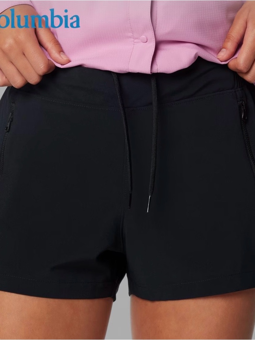Columbia Black Athletic Drawstring Zip-Pocket Shorts